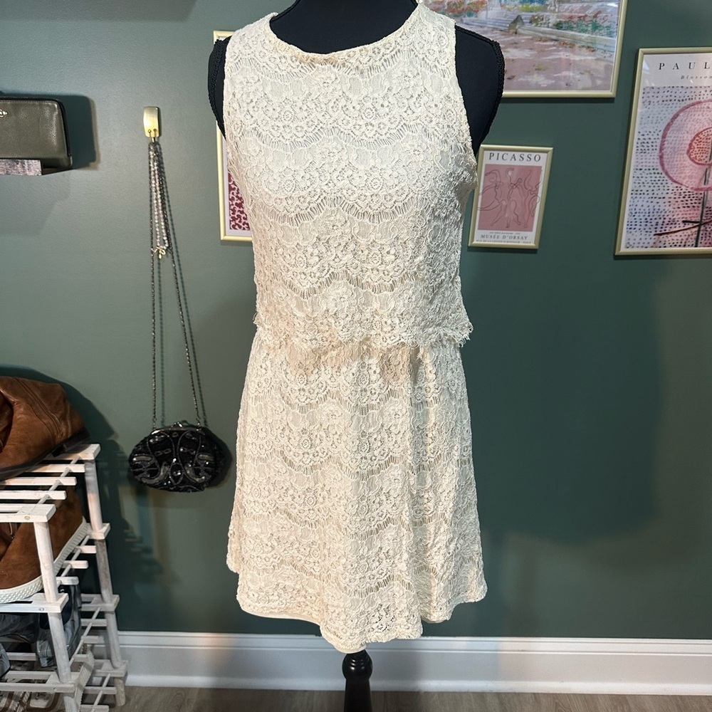 Monteau Cream Lace Mini Dress Size M